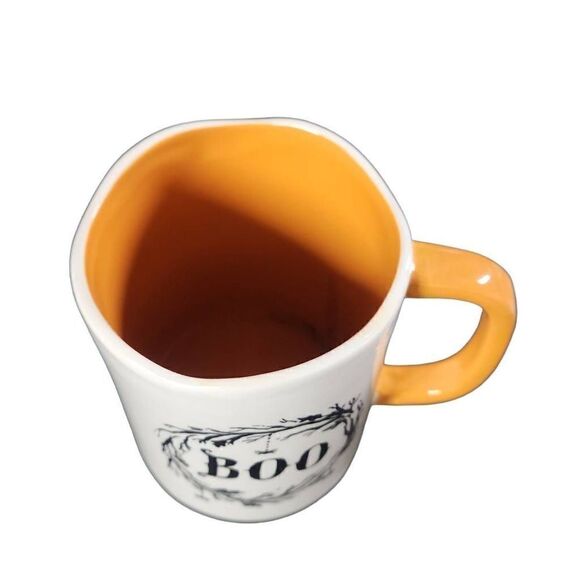 Booville by Magenta Halloween Orange Black Boo Scalloped Top Coffee Mug - Picture 5 of 6